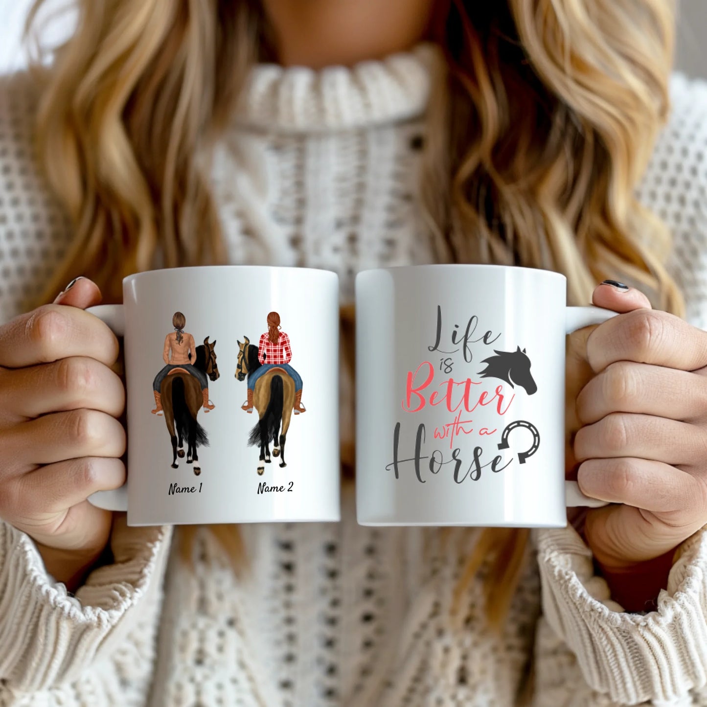 Mug personnalisé pour les amoureux des chevaux « La vie est plus belle avec un cheval », Mug équestre