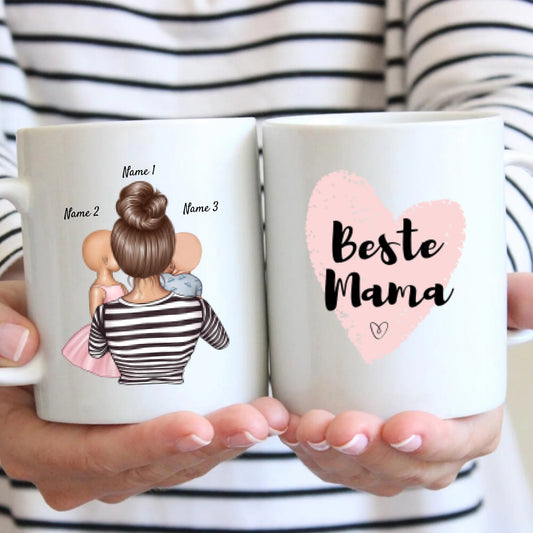 Maman et ses enfants - Mug personnalisé représentant une mère avec 1 à 4 enfants dans les bras, cadeau pour maman, tante, grand-mère