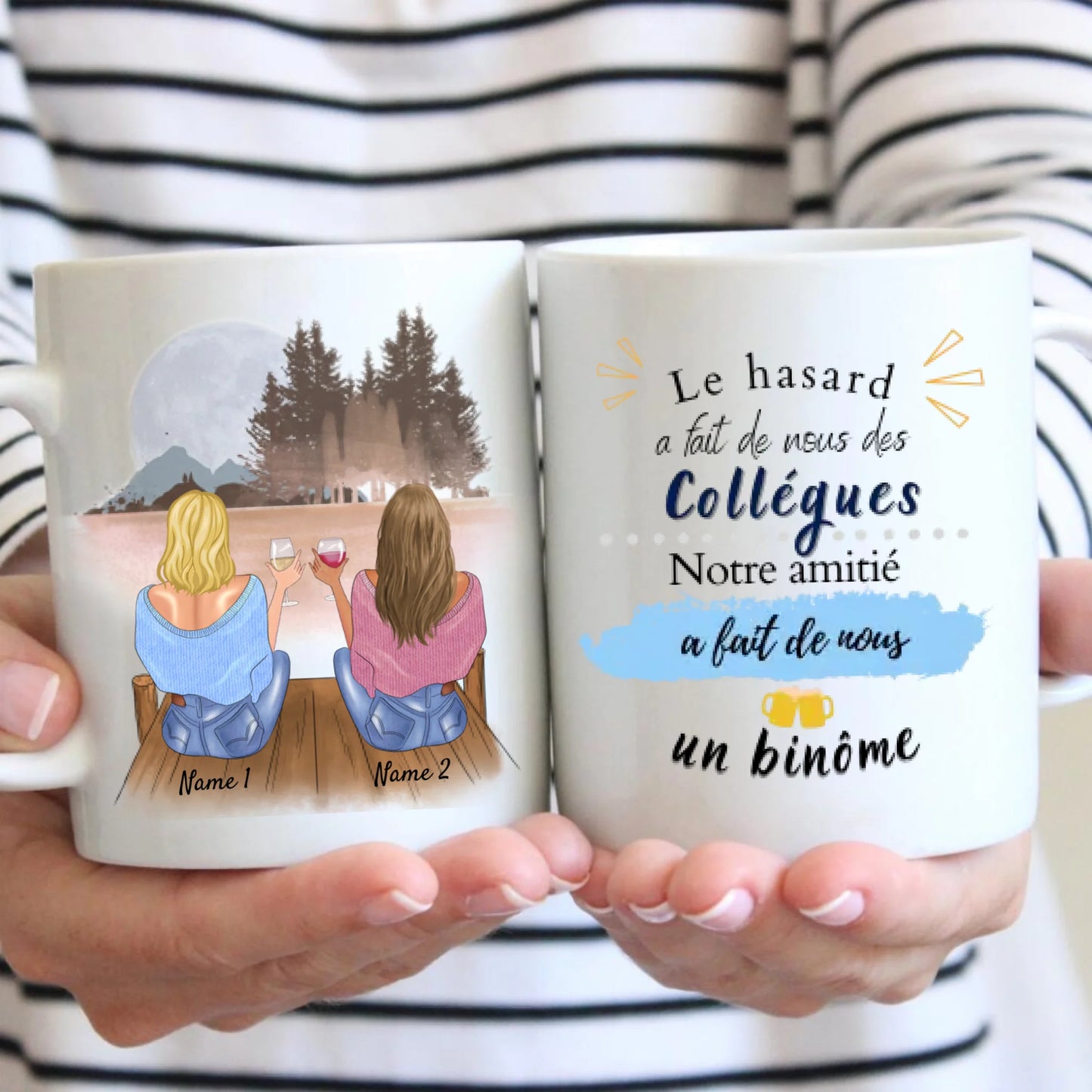 A binome, meilleures collègues avec boisson – gepersonaliseerde beker (2 tot 4 personen), pour les amies, les collègues
