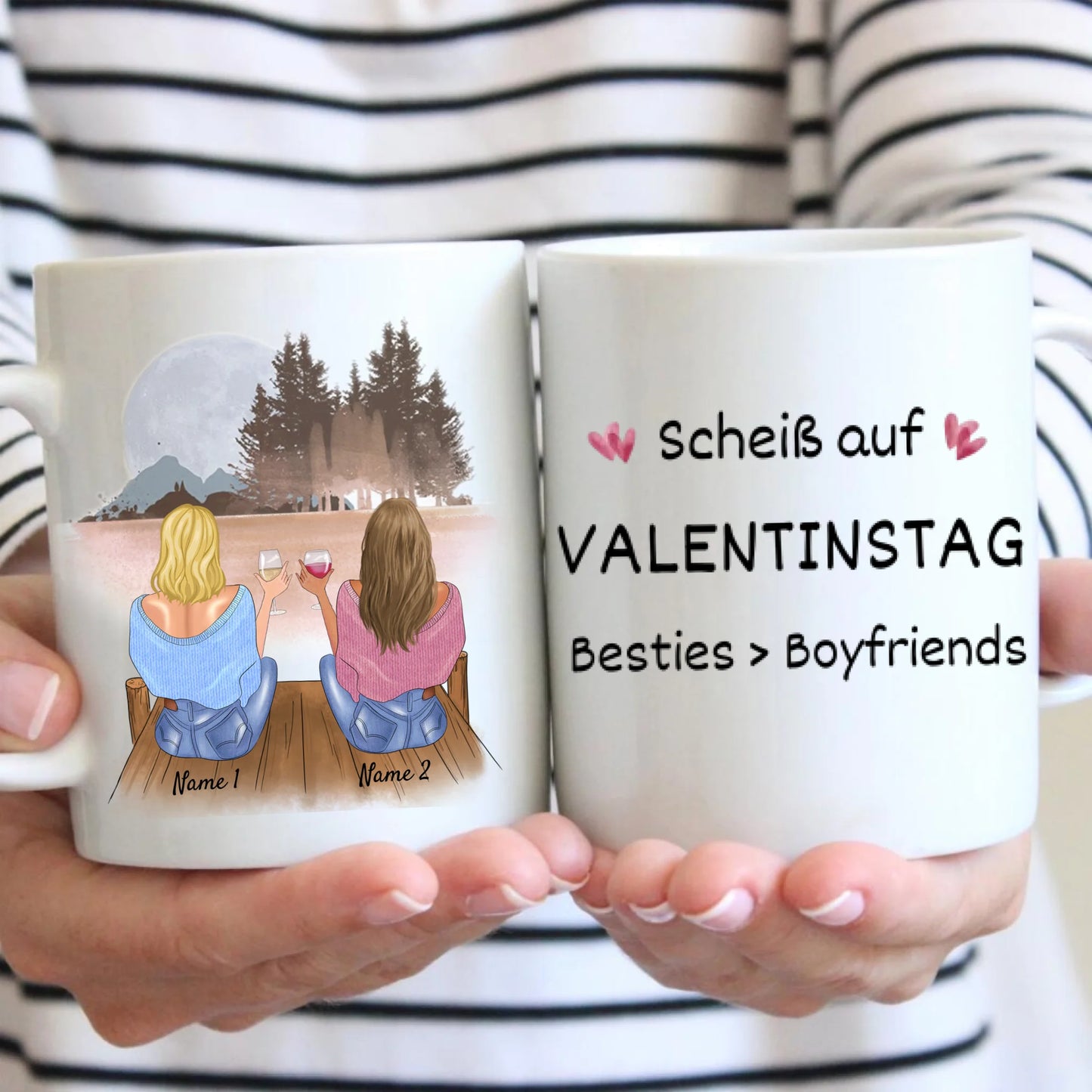 Meilleures amies avant les copains, au diable la Saint-Valentin ! - Mug personnalisé (2-4 personnes) pour copines, collègues, frères et sœurs