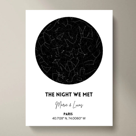 Notre ciel étoilé, De nacht dat we elkaar ontmoetten - Poster gepersonaliseerd met carte du ciel, signe astrologique