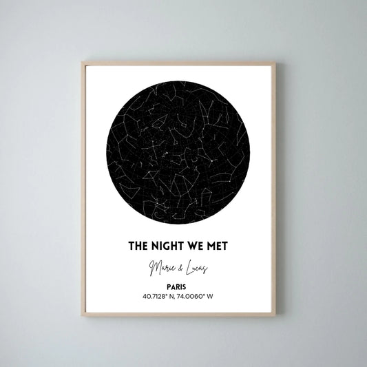 Notre ciel étoilé, De nacht dat we elkaar ontmoetten - Poster gepersonaliseerd met carte du ciel, signe astrologique