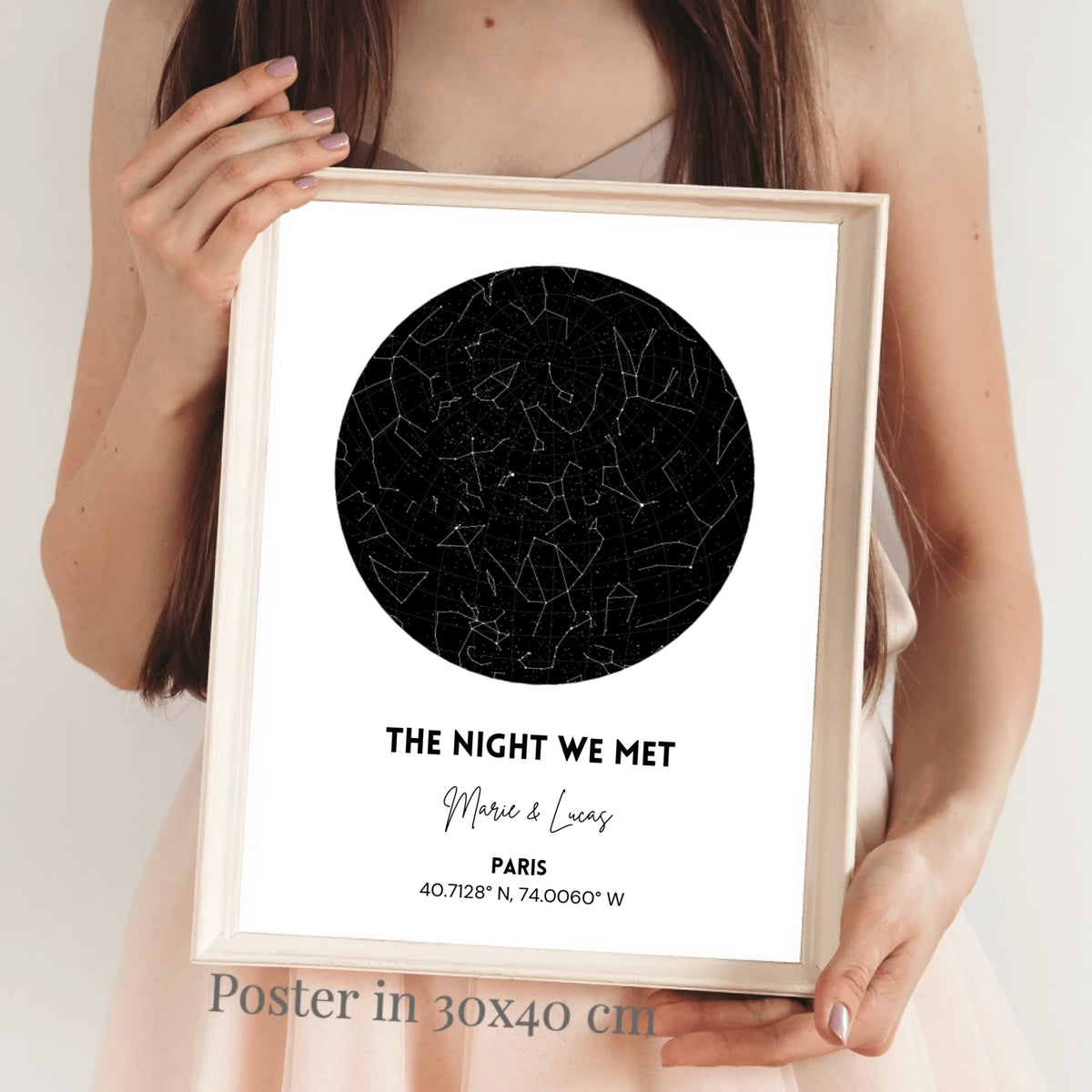 Notre ciel étoilé, De nacht dat we elkaar ontmoetten - Poster gepersonaliseerd met carte du ciel, signe astrologique