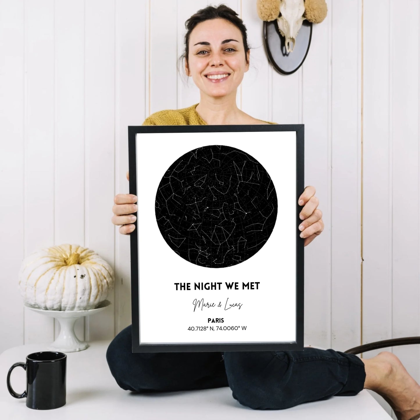 Notre ciel étoilé, La nuit où nous nous sommes rencontrés - Affiche personnalisée avec carte du ciel, signe astrologique