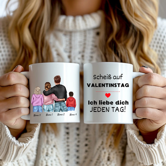 Je t'aime chaque jour - Mug personnalisé pour la Saint-Valentin, pour couple (1 à 4 enfants).