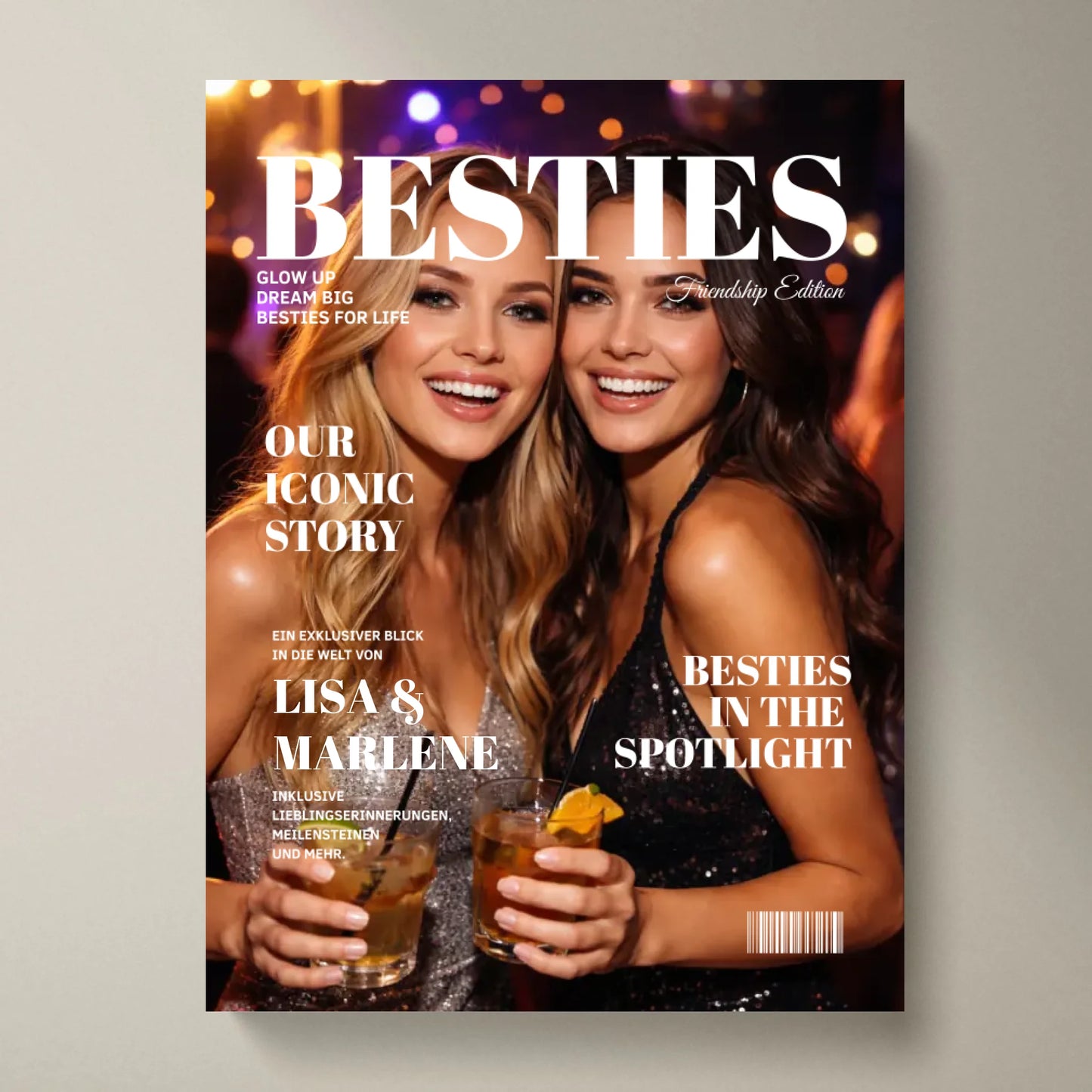 Omslagpagina van Besties Magazine - Gepersonaliseerd postermagazine voor vriendinnen, vriendschapseditie