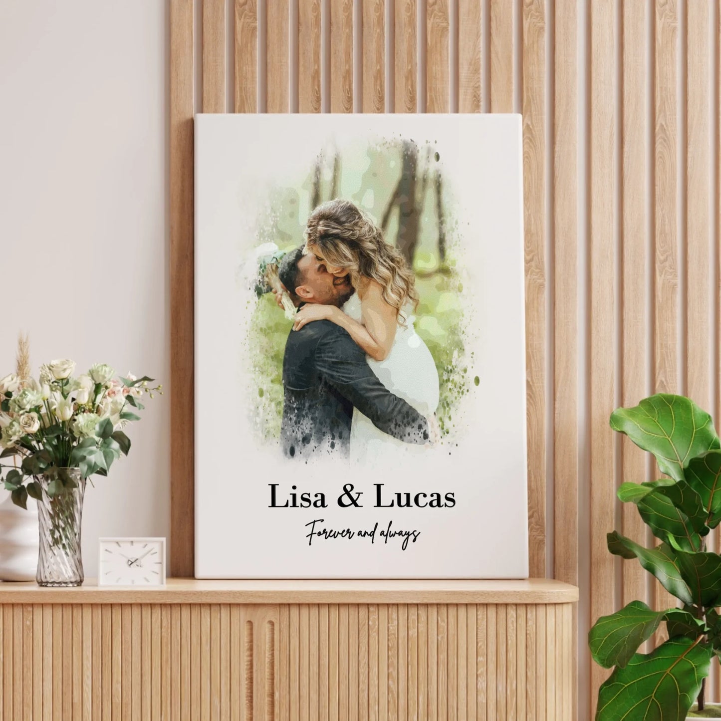 Gepersonaliseerde fotoposter met aquarelfoto van een stel - Individuele poster met of zonder lijst