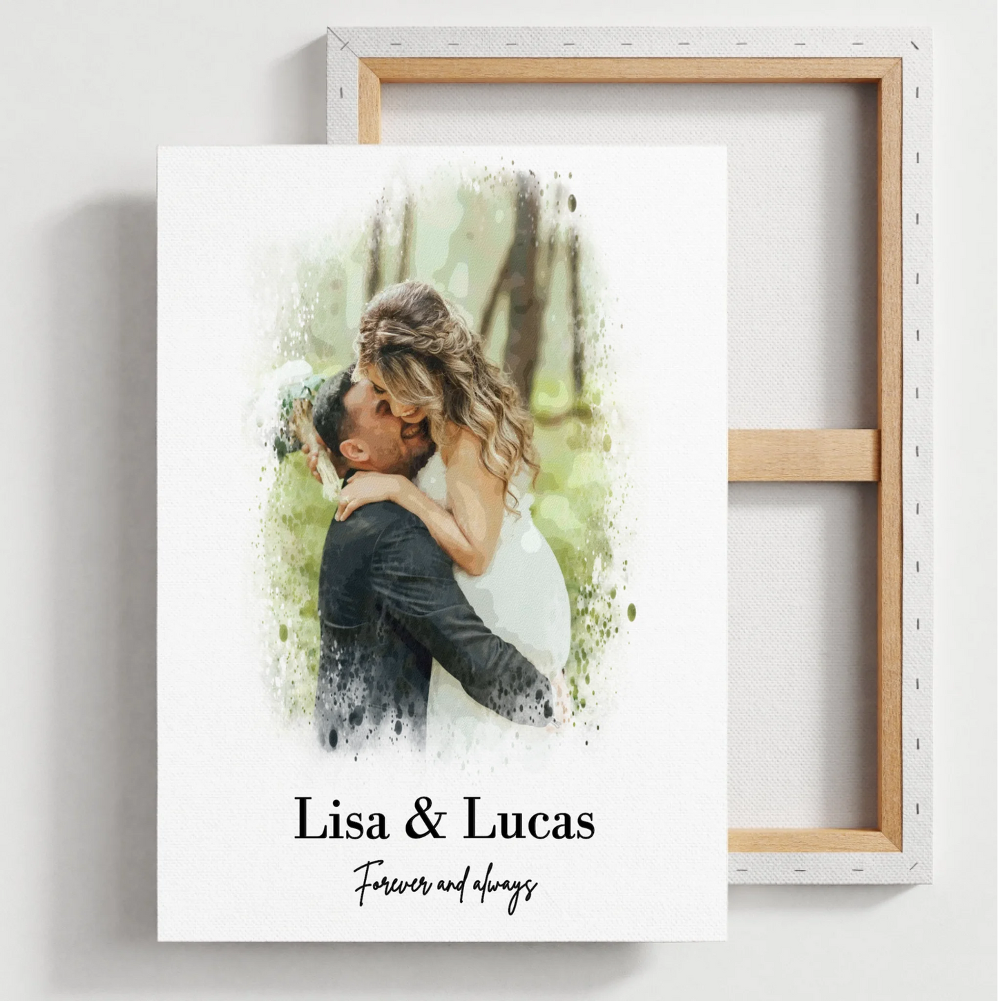 Gepersonaliseerde fotoposter met aquarelfoto van een stel - Individuele poster met of zonder lijst