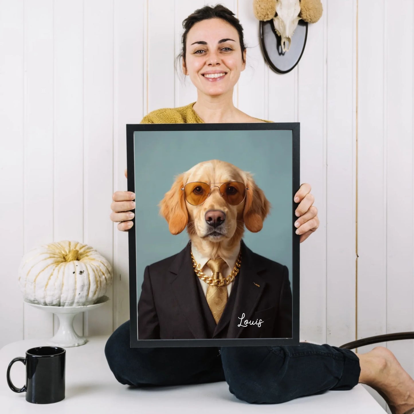 Portrait amusant d'animal de compagnie - Affiche personnalisée avec téléchargement de photo dans différents styles (chien, chat en costume, en super-héros, en astronaute, etc.)