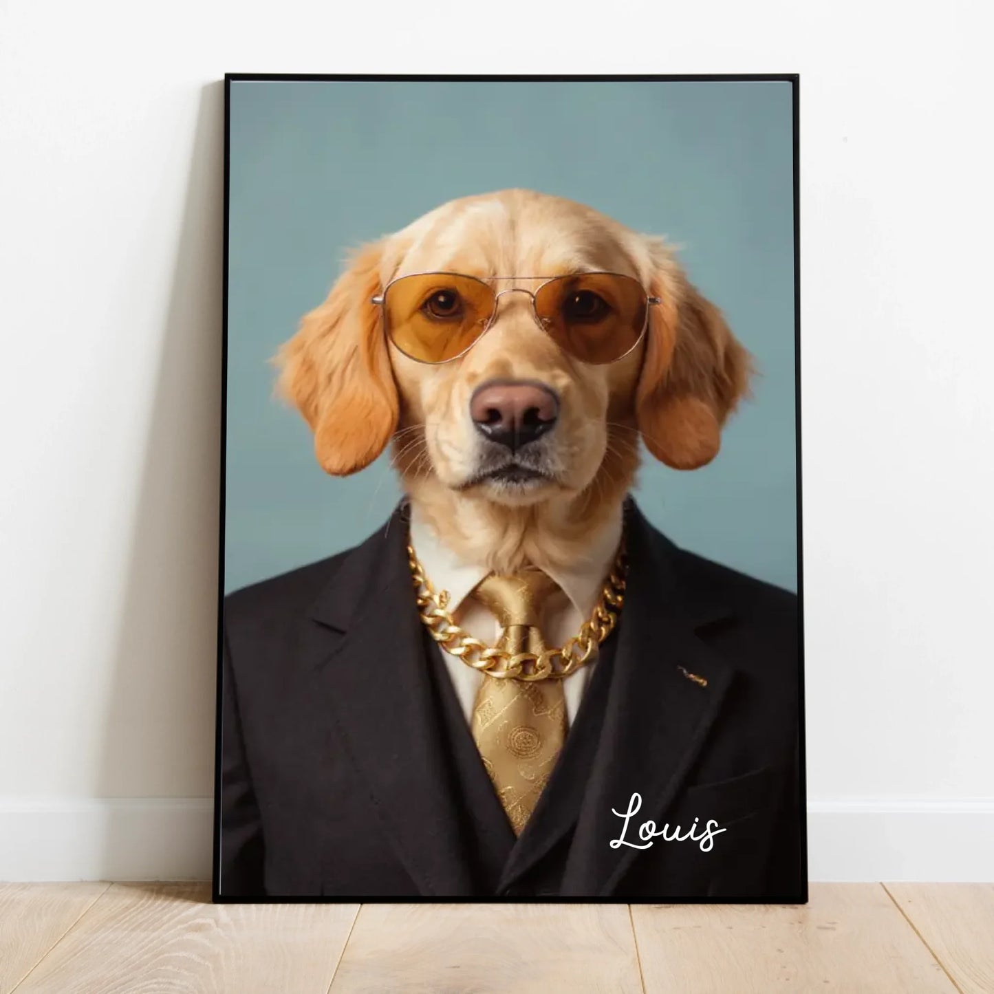 Portrait amusant d'animal de compagnie - Affiche personnalisée avec téléchargement de photo dans différents styles (chien, chat en costume, en super-héros, en astronaute, etc.)