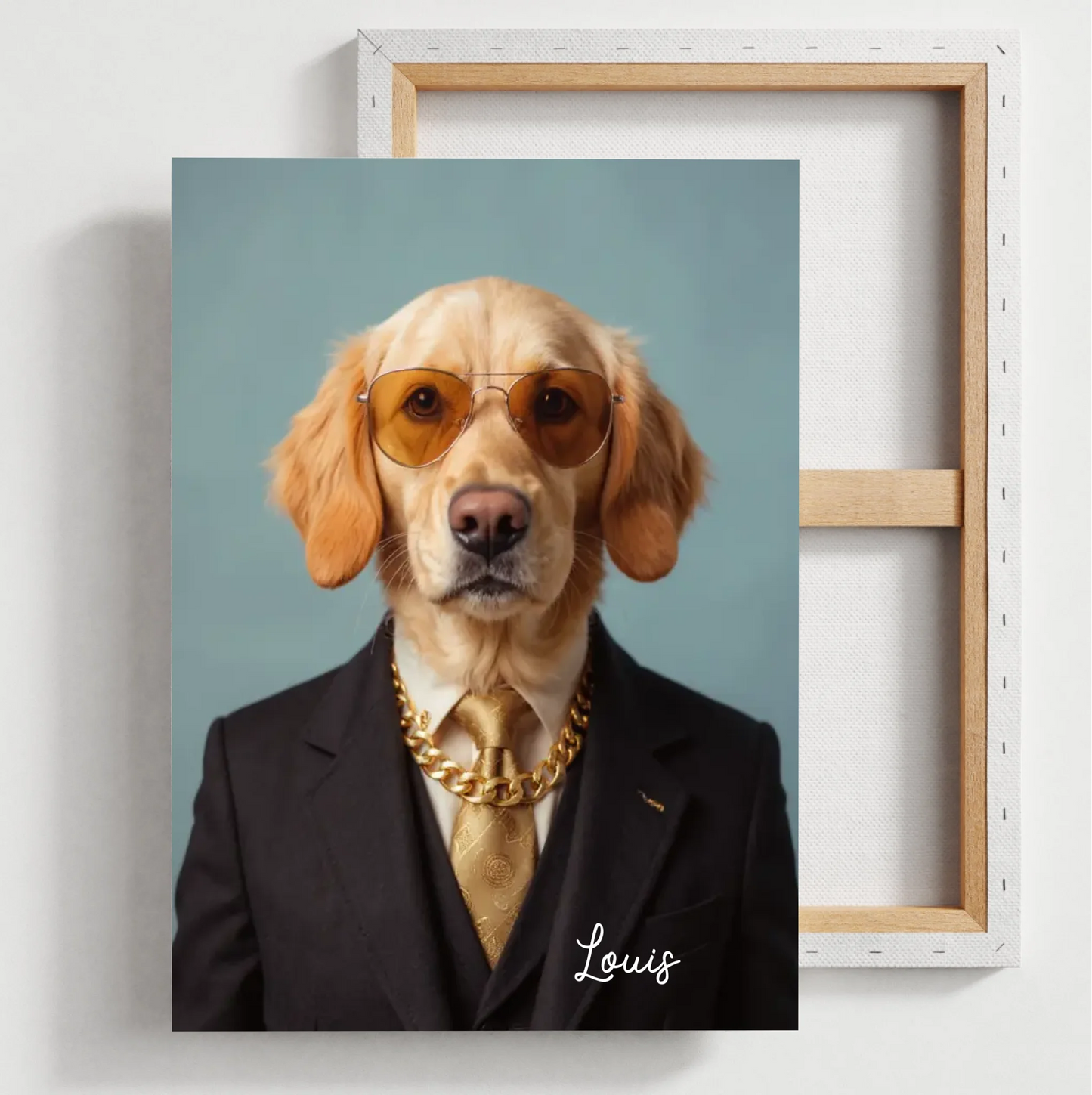 Portrait amusant d'animal de compagnie - Affiche personnalisée avec téléchargement de photo dans différents styles (chien, chat en costume, en super-héros, en astronaute, etc.)
