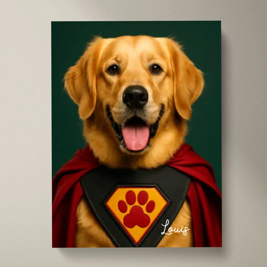 Portrait amusant de super-héros d'animaux de compagnie - Affiche personnalisée avec téléchargement de photo dans différents styles (chien, chat en super-héros, astronaute, etc.)