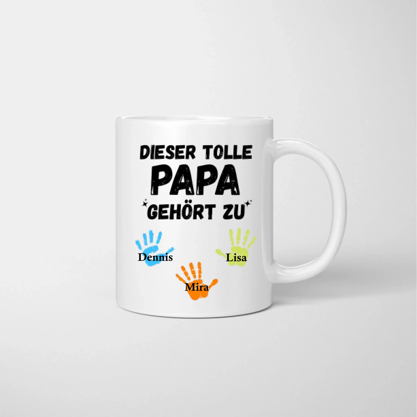 Ce super papa nous appartient - Tasse personnalisée pour les pères avec les noms des enfants/de la famille (Papa, Maman, Papi, Mamie)