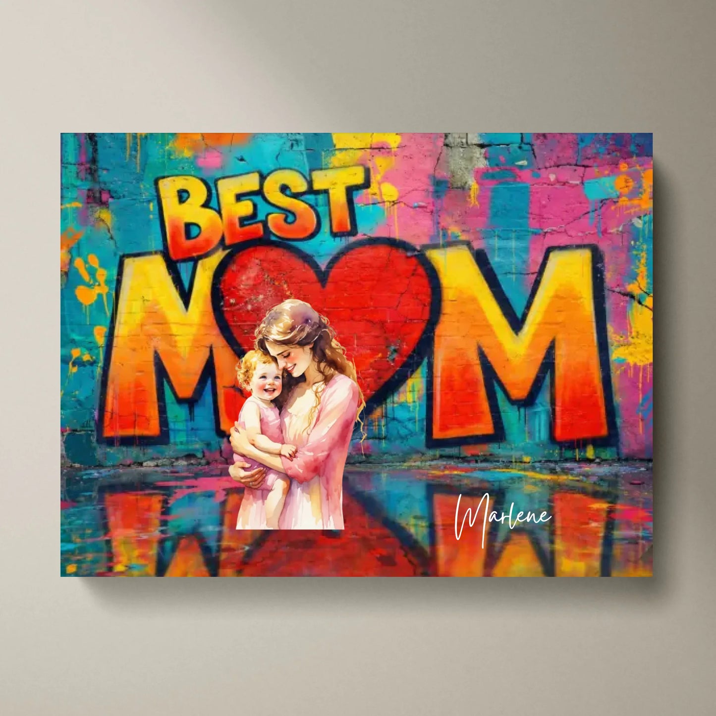 Affiche photo personnalisée Meilleure maman style graffiti/aquarelle (télécharger une photo de maman)