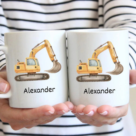 Tasse pelleteuse enfant - Mug personnalisé pour enfants, élèves, avec nom