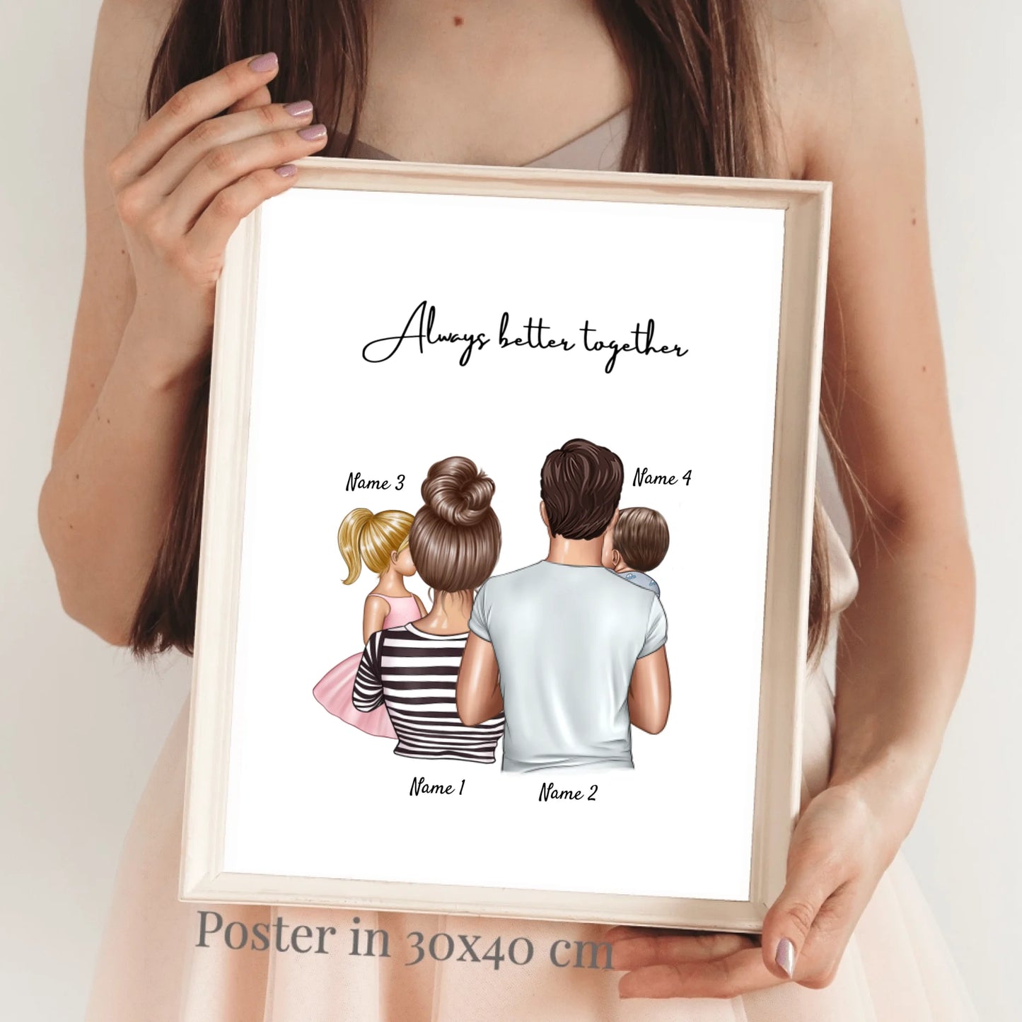 Happy Family - Gepersonaliseerde poster met lijst met het hele gezin
