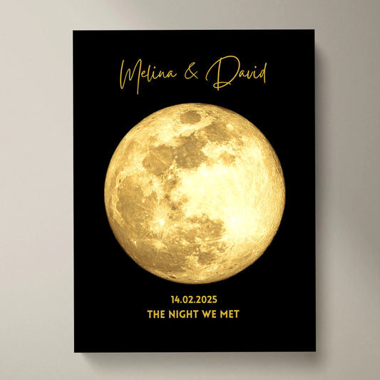 La nuit de notre rencontre - Affiche personnalisée des phases de la lune, cadeau Golden Moon by Date