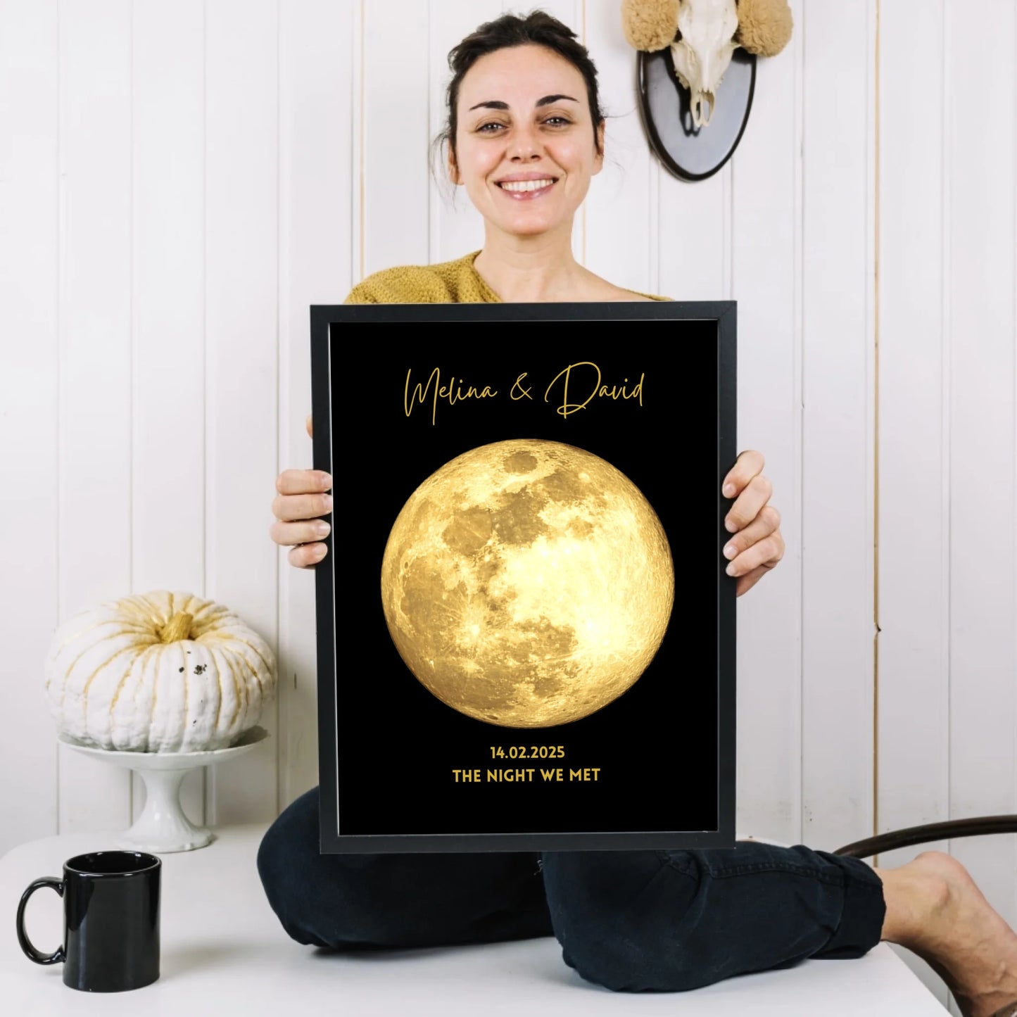 De nacht dat we elkaar ontmoetten - Gepersonaliseerde maanfaseposter, Gouden maan door datumgeschenk