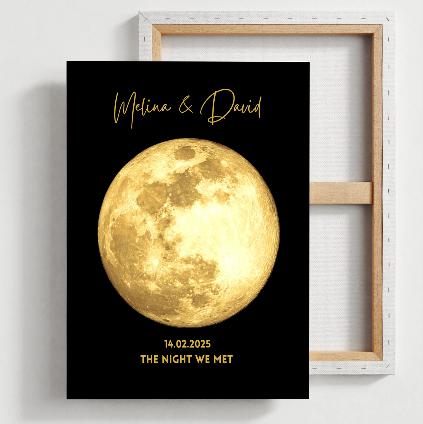 De nacht dat we elkaar ontmoetten - Gepersonaliseerde maanfaseposter, Gouden maan door datumgeschenk