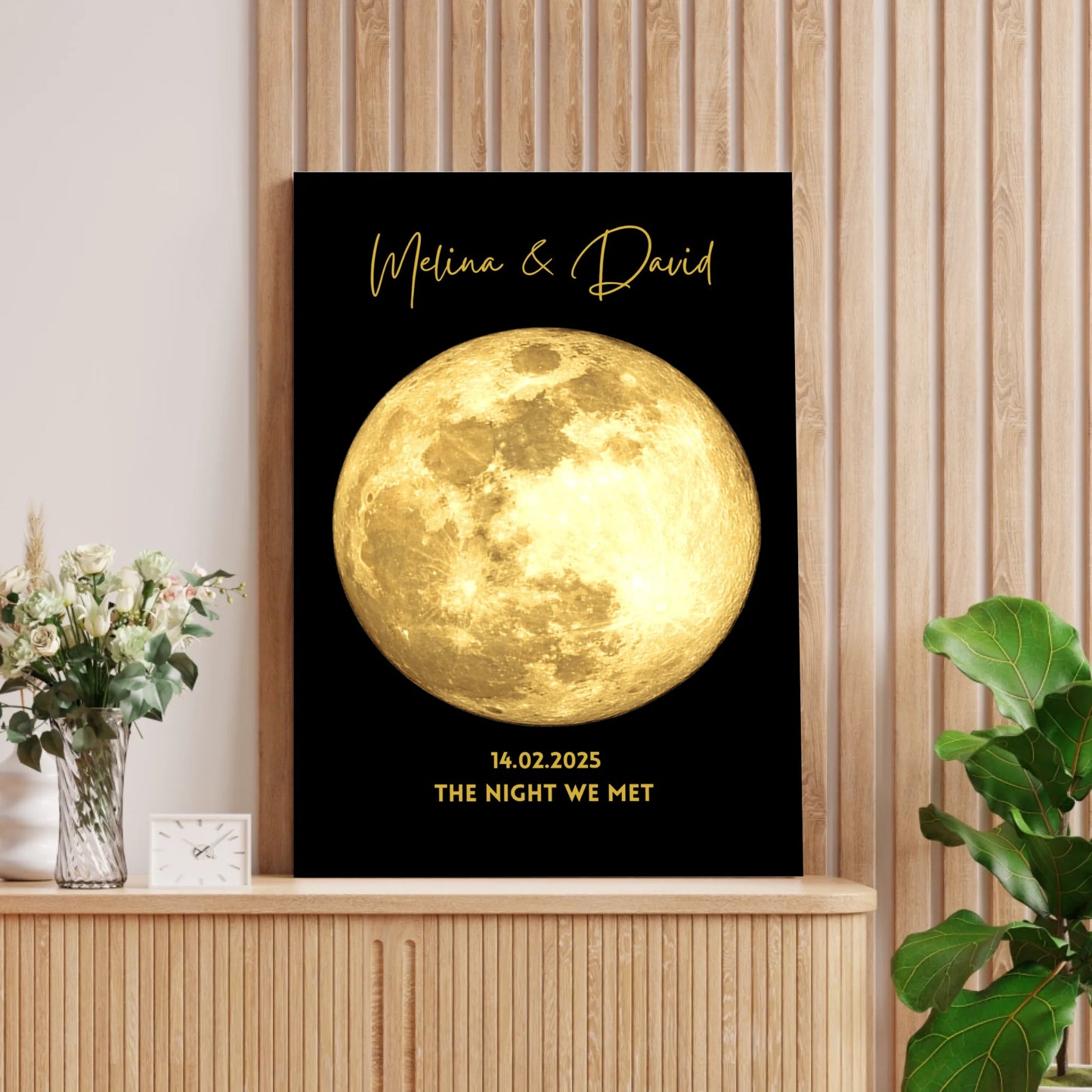 De nacht dat we elkaar ontmoetten - Gepersonaliseerde maanfaseposter, Gouden maan door datumgeschenk