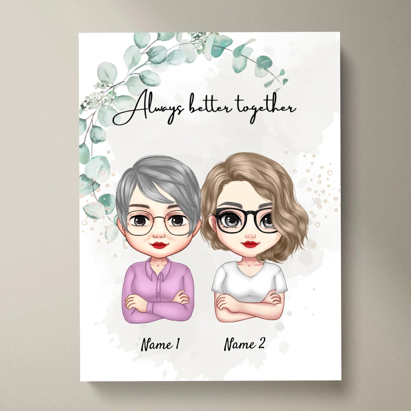 Mama & Dochters Chibi - Persoonlijke Poster (2-3 vrouwen)