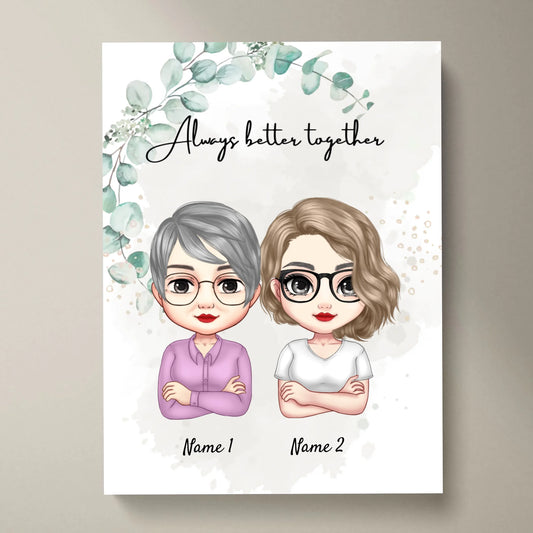 Mama & Dochters Chibi - Persoonlijke Poster (2-3 vrouwen)