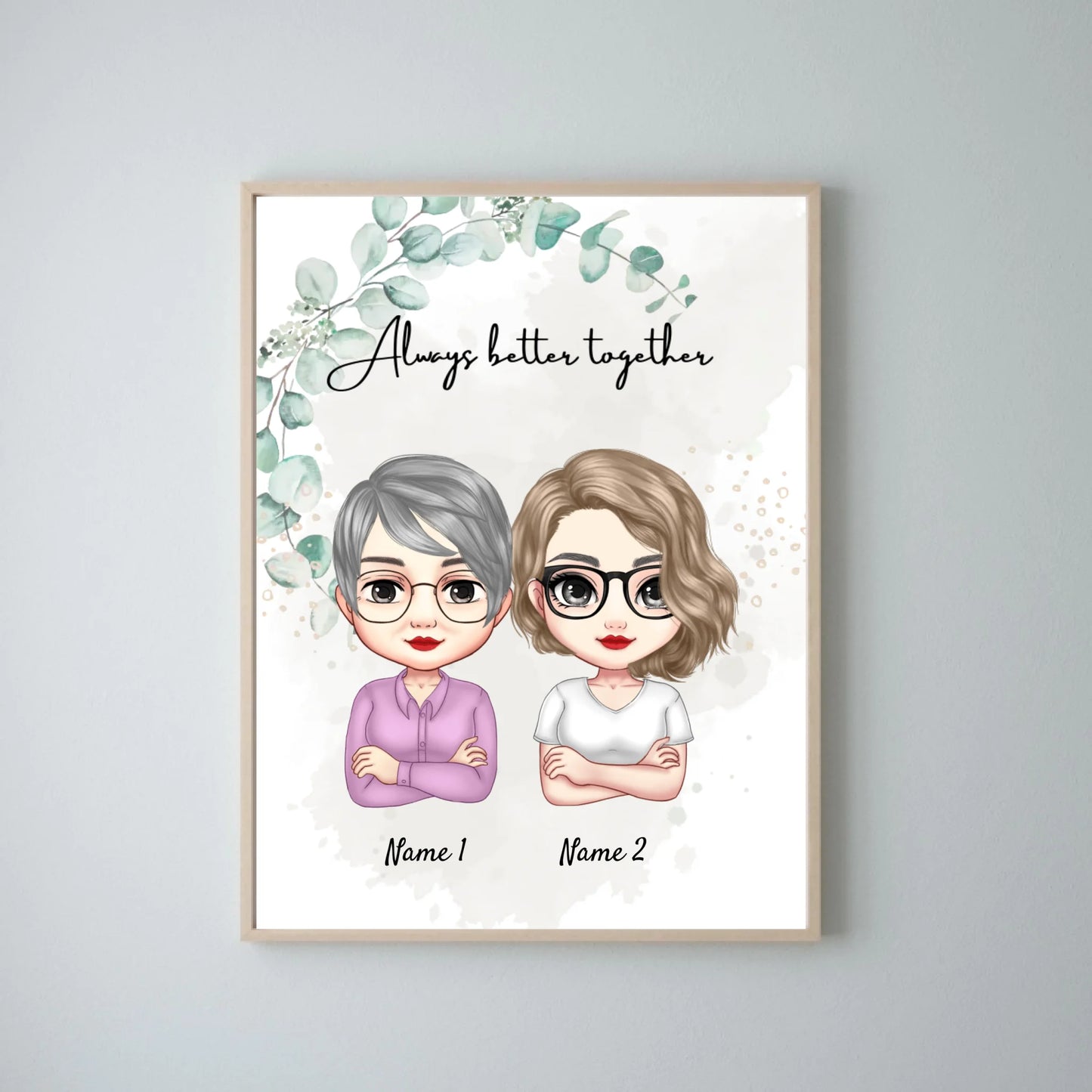 Mama & Dochters Chibi - Persoonlijke Poster (2-3 vrouwen)