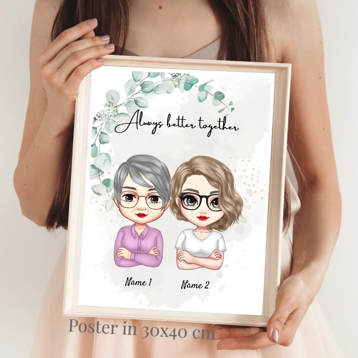 Mama & Dochters Chibi - Persoonlijke Poster (2-3 vrouwen)