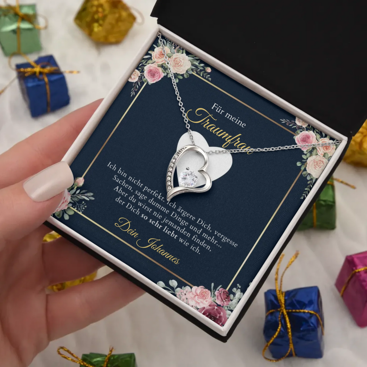 Forever Love "Femme de rêve" - Collier avec pendentif coeur en or & carte personnalisée
