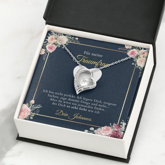 Forever Love "Droomvrouw" - Ketting met gouden harten hanger & gepersonaliseerde kaart