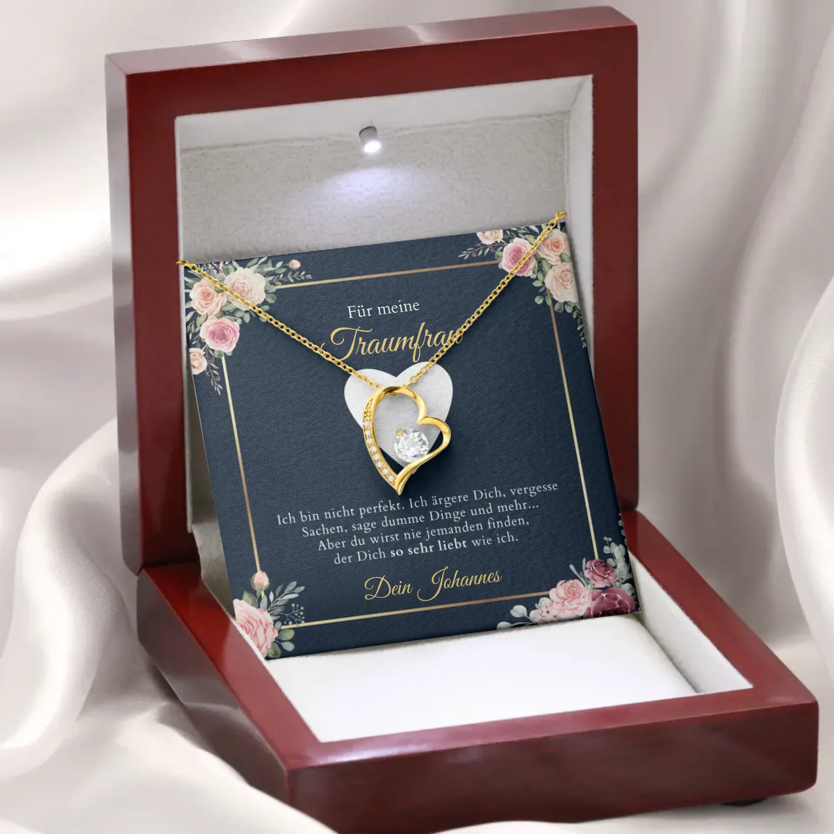 Forever Love "Femme de rêve" - Collier avec pendentif coeur en or & carte personnalisée