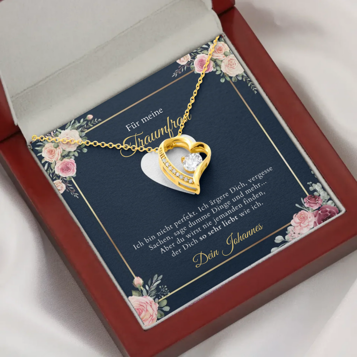 Forever Love "Femme de rêve" - Collier avec pendentif coeur en or & carte personnalisée