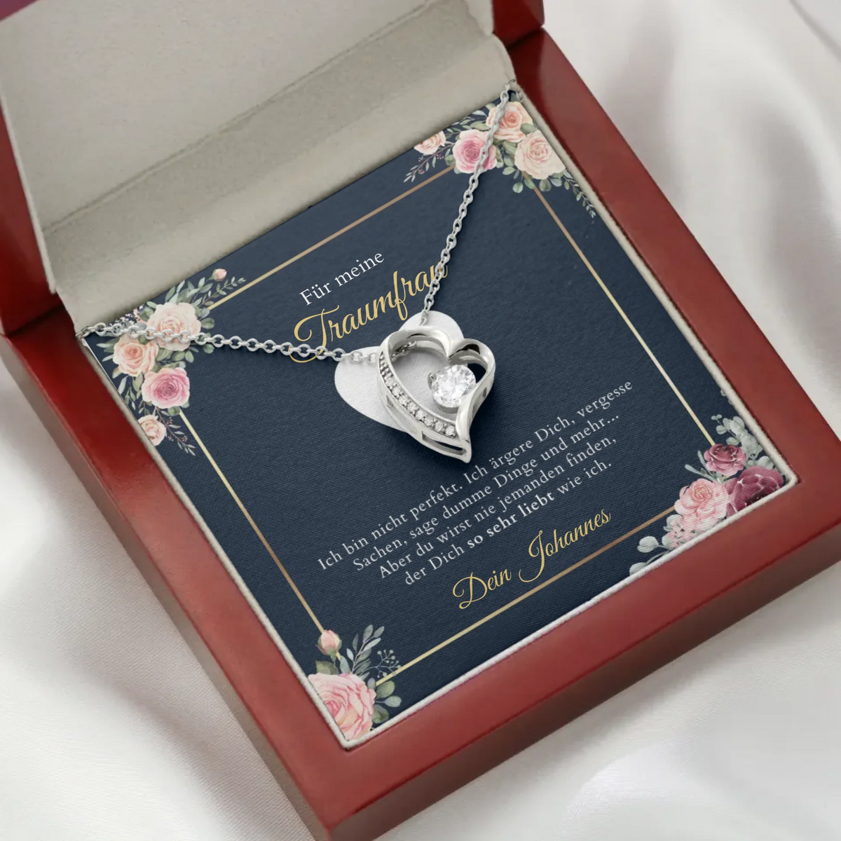 Forever Love "Femme de rêve" - Collier avec pendentif coeur en or & carte personnalisée