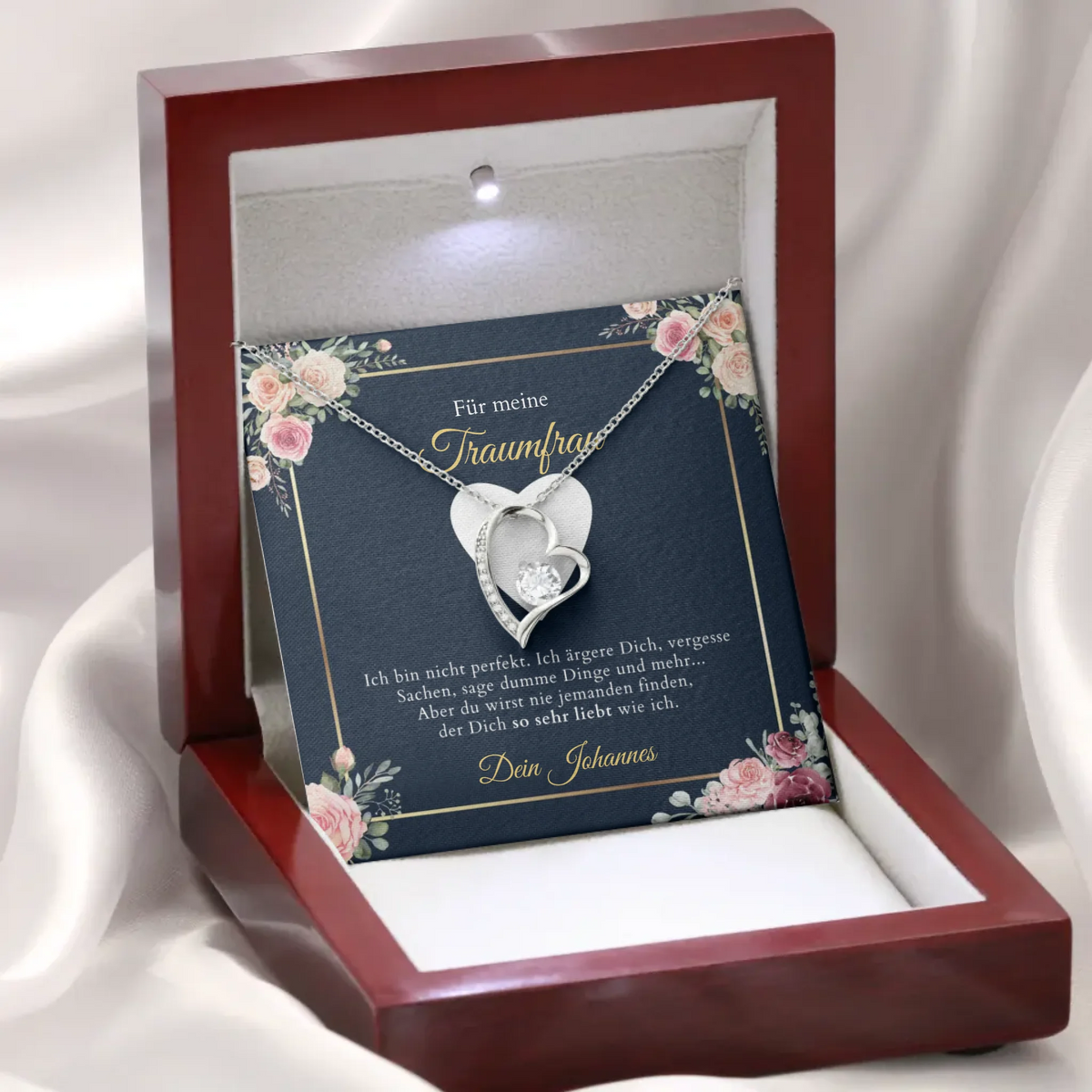 Forever Love "Femme de rêve" - Collier avec pendentif coeur en or & carte personnalisée