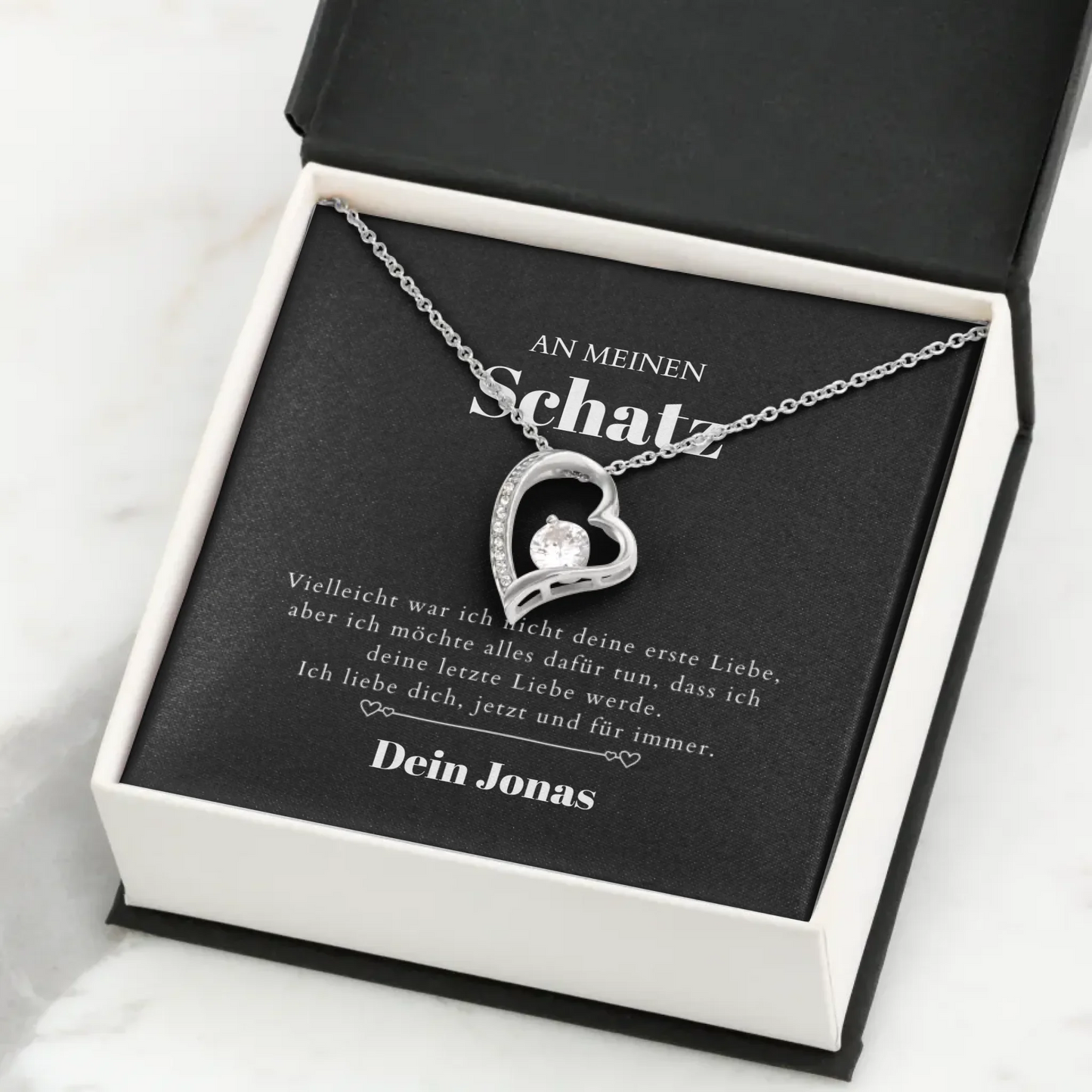 Last Love - Collier avec pendentif coeur doré et carte cadeau personnalisée (cadeau Saint Valentin)
