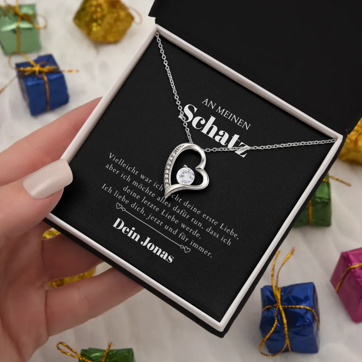 Last Love - Collier avec pendentif coeur doré et carte cadeau personnalisée (cadeau Saint Valentin)