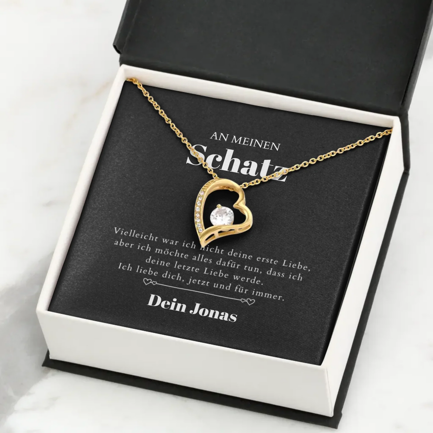Last Love - Collier avec pendentif coeur doré et carte cadeau personnalisée (cadeau Saint Valentin)