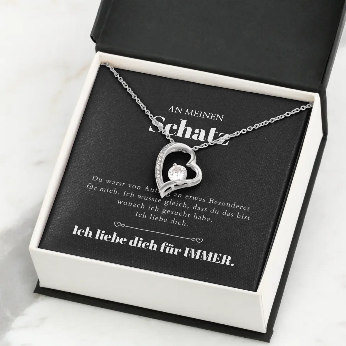 Collier pendentif coeur doré I Love You et carte personnalisée (cadeau Saint Valentin)