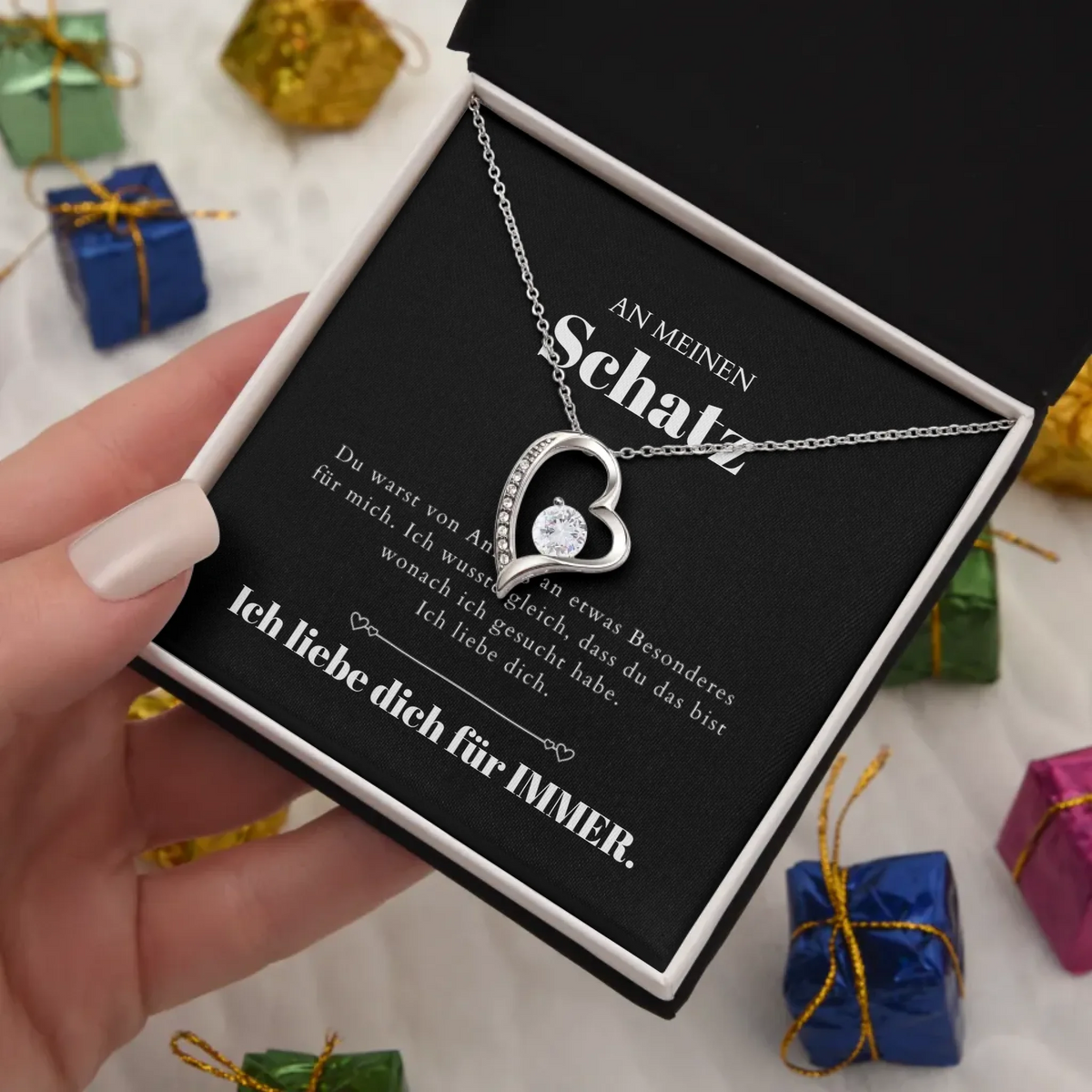 Collier pendentif coeur doré I Love You et carte personnalisée (cadeau Saint Valentin)