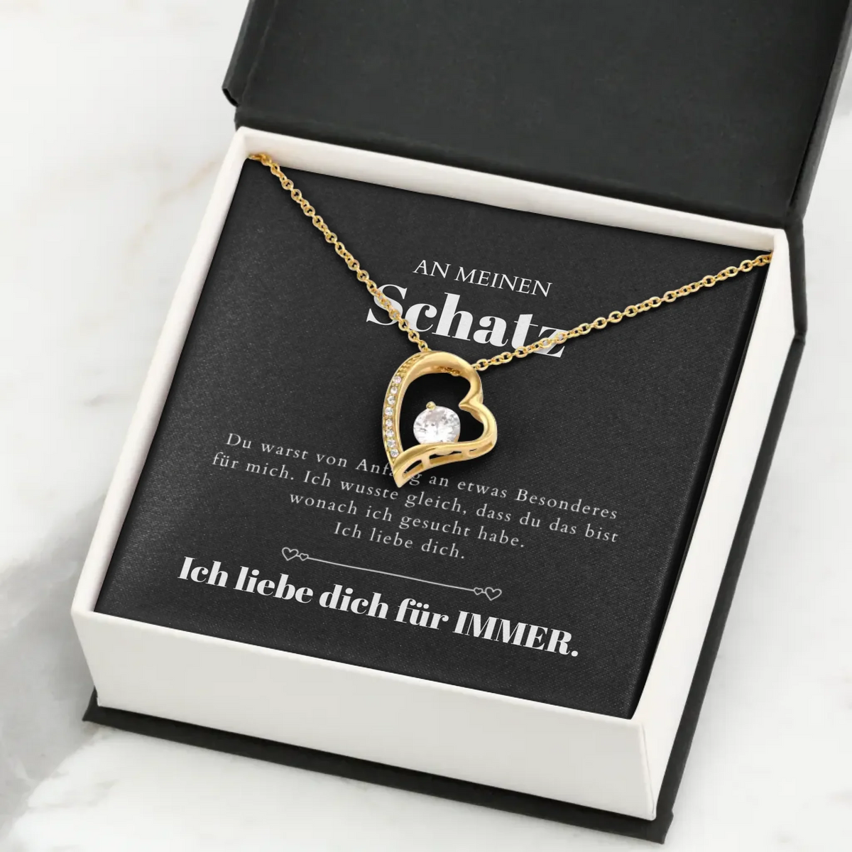 Collier pendentif coeur doré I Love You et carte personnalisée (cadeau Saint Valentin)