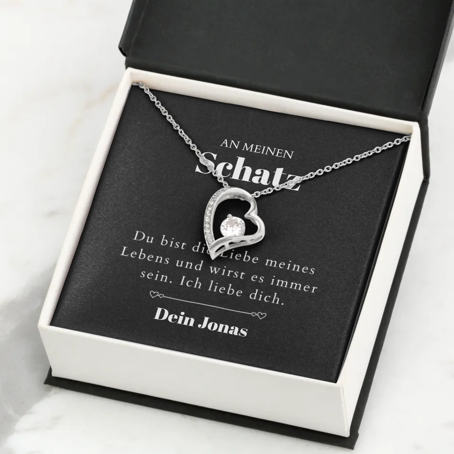 Love of My Life - Collier avec pendentif cœur doré et carte personnalisée (cadeau Saint Valentin)