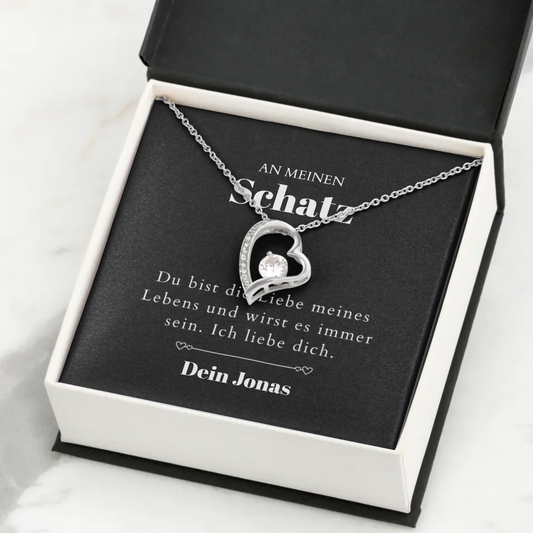 Love of My Life - Collier avec pendentif cœur doré et carte personnalisée (cadeau Saint Valentin)