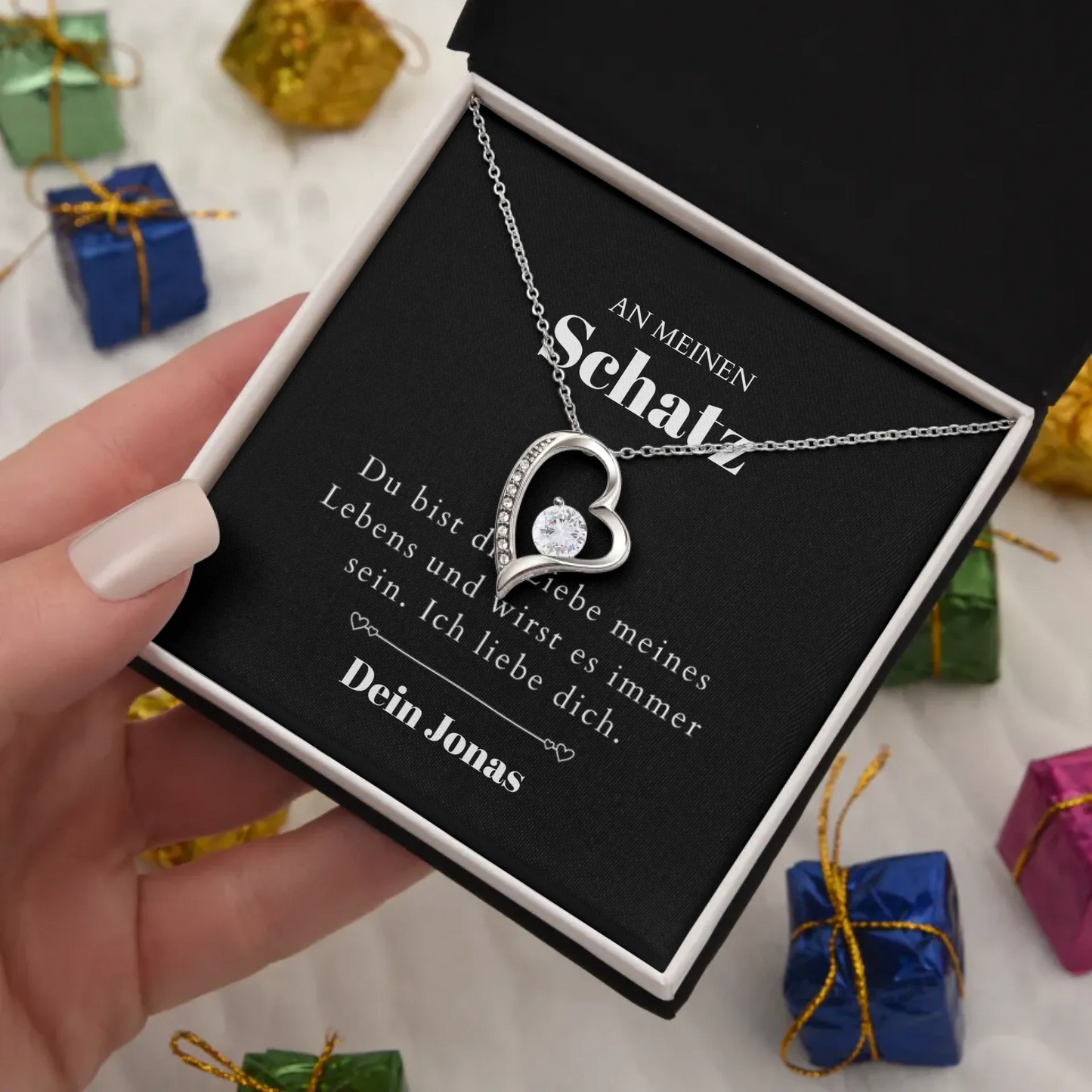 Love of My Life - Collier avec pendentif cœur doré et carte personnalisée (cadeau Saint Valentin)
