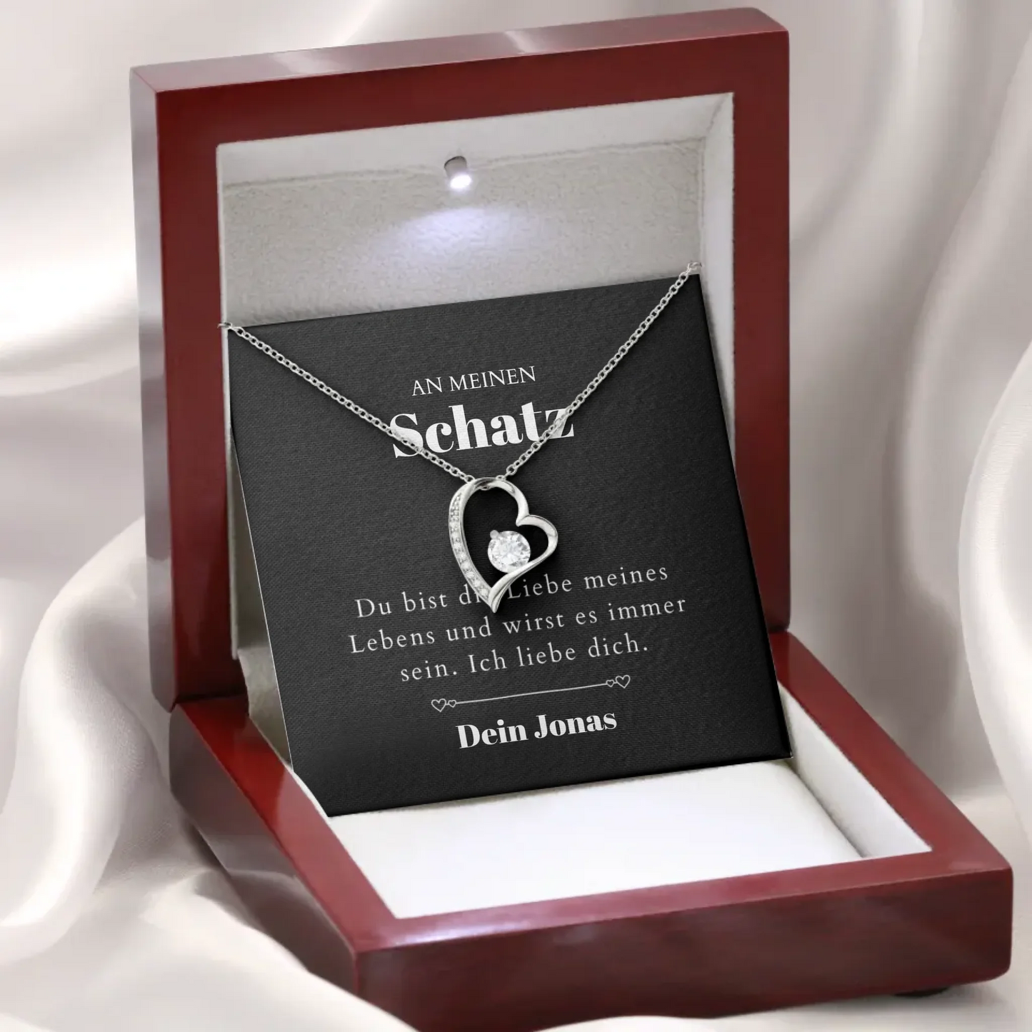 Love of My Life - Collier avec pendentif cœur doré et carte personnalisée (cadeau Saint Valentin)