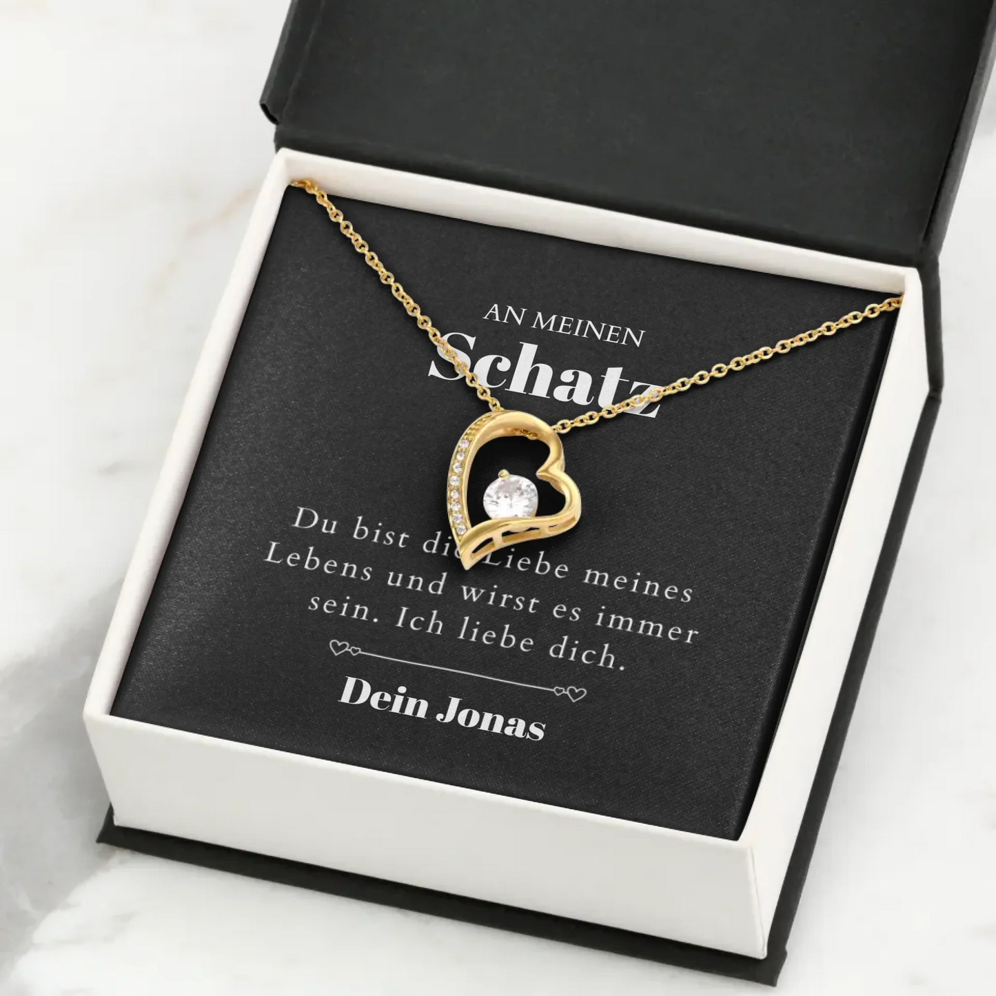 Love of My Life - Collier avec pendentif cœur doré et carte personnalisée (cadeau Saint Valentin)