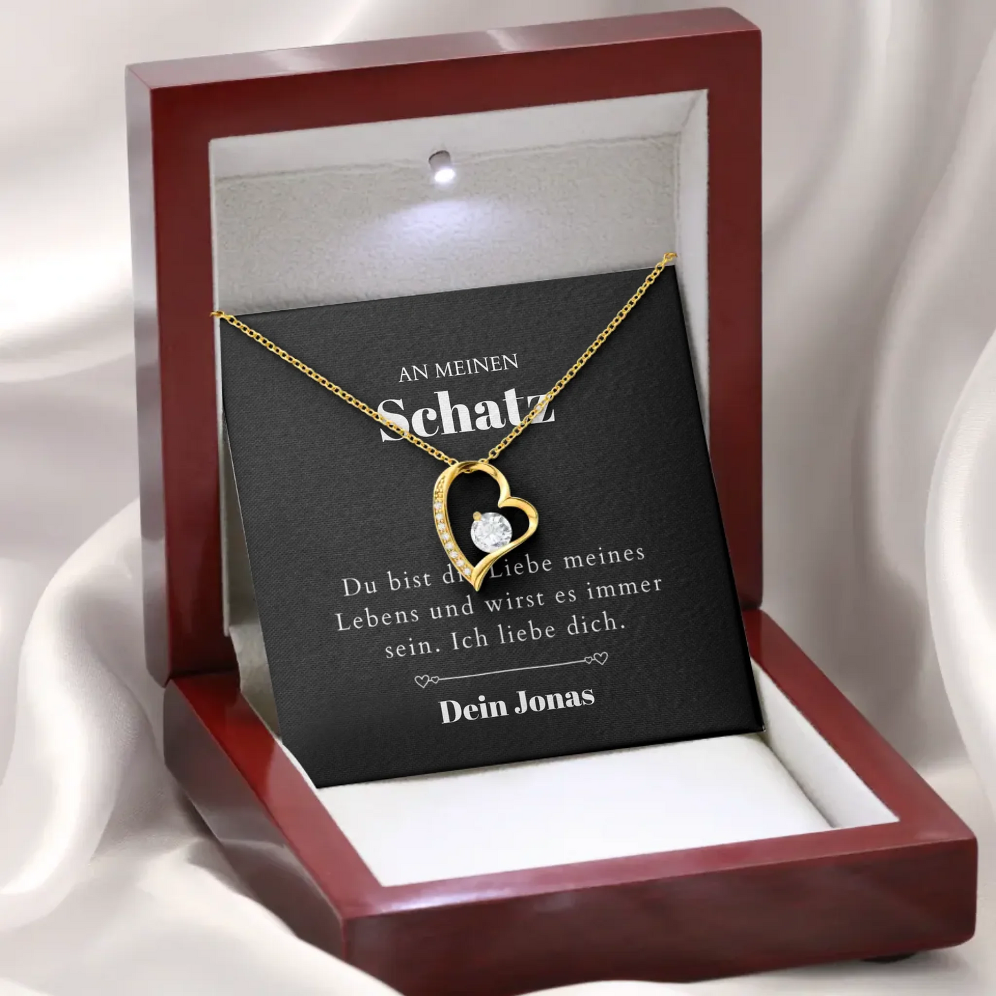 Love of My Life - Collier avec pendentif cœur doré et carte personnalisée (cadeau Saint Valentin)