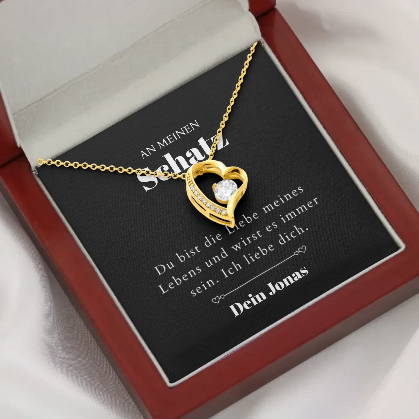 Love of My Life - Collier avec pendentif cœur doré et carte personnalisée (cadeau Saint Valentin)