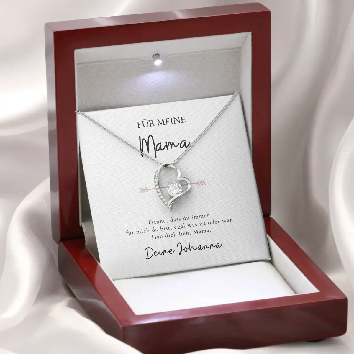 "Merci d'être toujours là pour moi, Maman" - collier avec pendentif coeur &amp; carte personnalisée