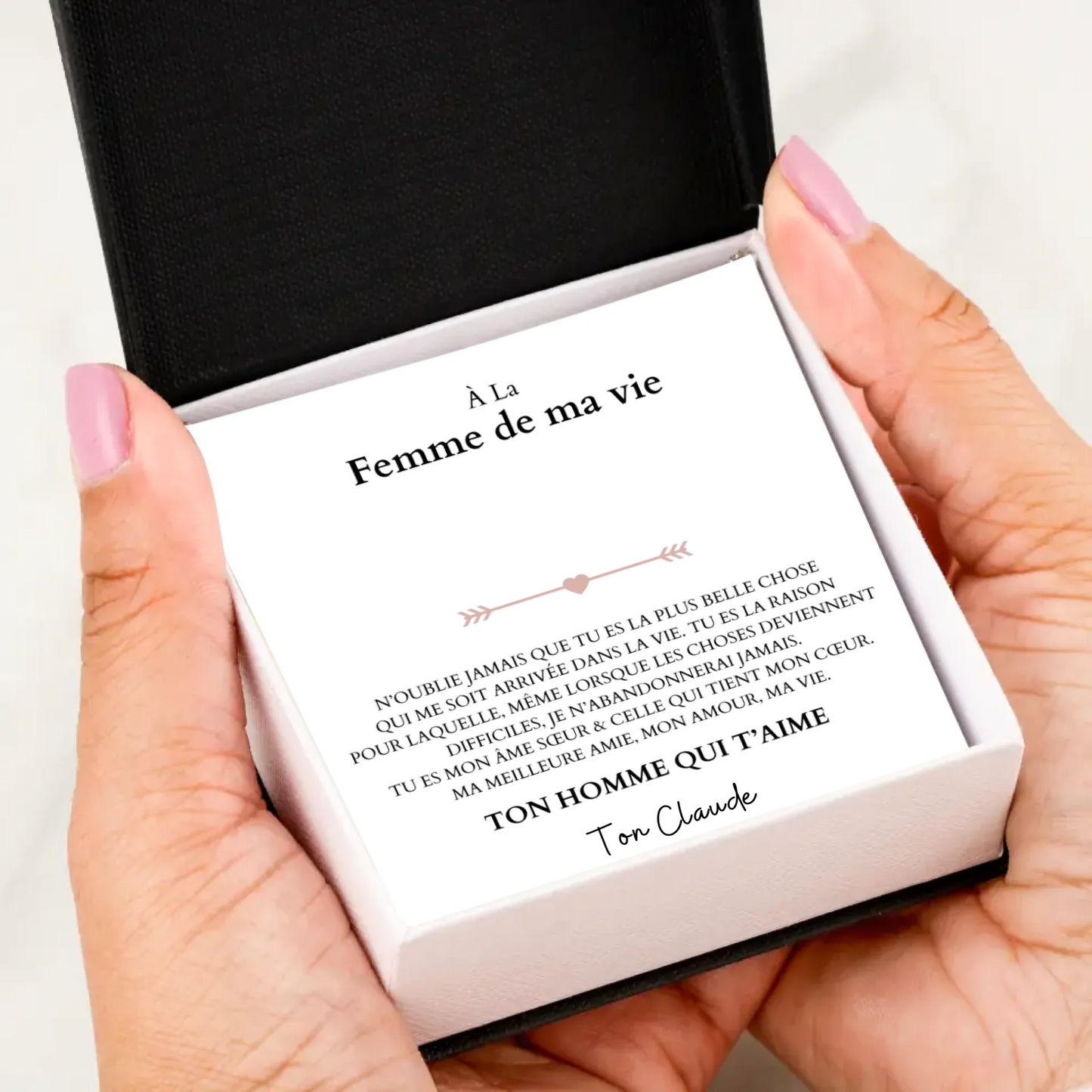 À la femme de ma vie - Ketting met hangerhart en gepersonaliseerde kaart