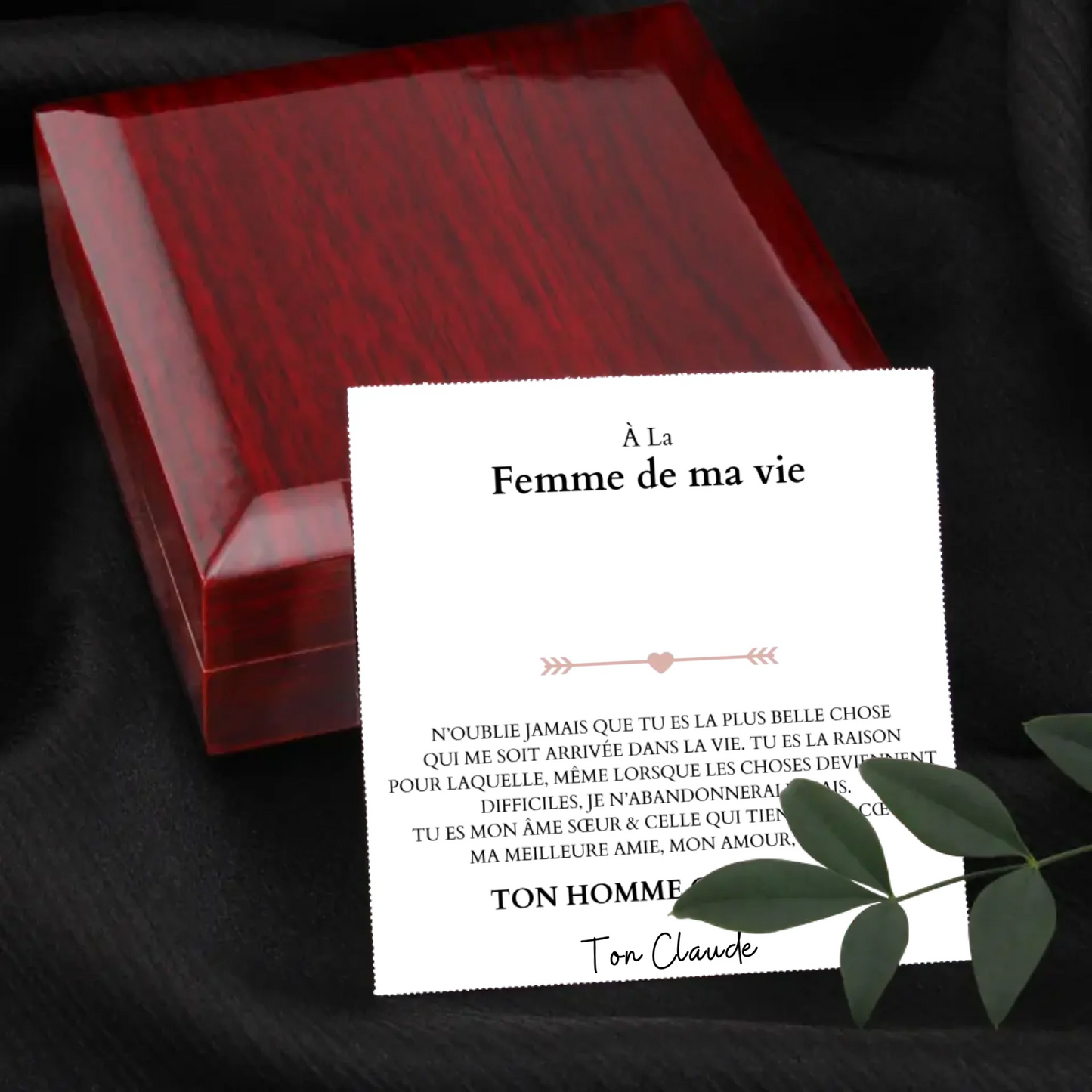 À la femme de ma vie - Ketting met hangerhart en gepersonaliseerde kaart